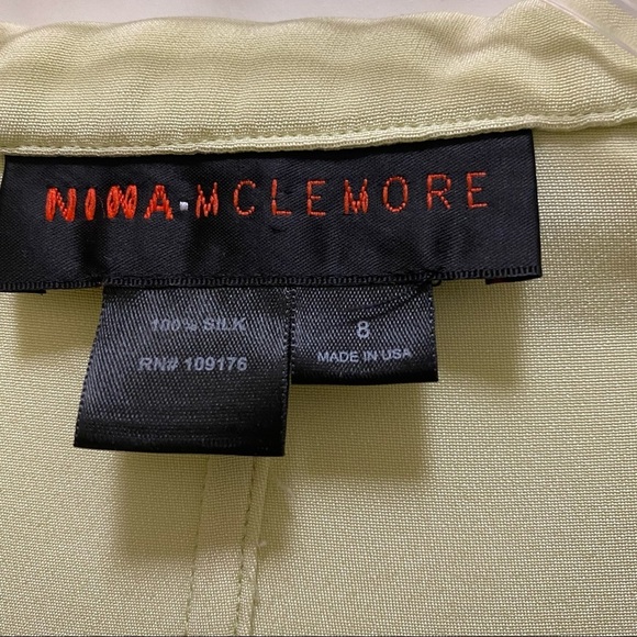 NINA MCLEMORE Green Silk 3/4 Sleeve Tunic Top Size 8 - Picture 3 of 8